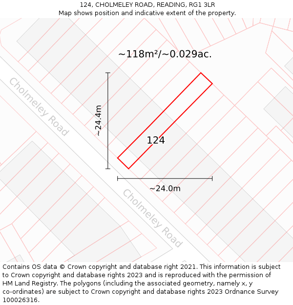 124, CHOLMELEY ROAD, READING, RG1 3LR: Plot and title map