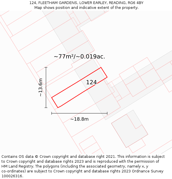 124, FLEETHAM GARDENS, LOWER EARLEY, READING, RG6 4BY: Plot and title map