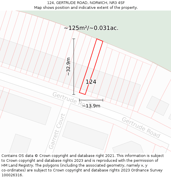 124, GERTRUDE ROAD, NORWICH, NR3 4SF: Plot and title map