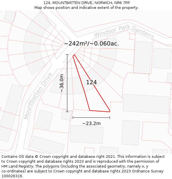 124, MOUNTBATTEN DRIVE, NORWICH, NR6 7PP: Plot and title map