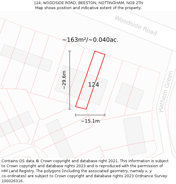 124, WOODSIDE ROAD, BEESTON, NOTTINGHAM, NG9 2TN: Plot and title map