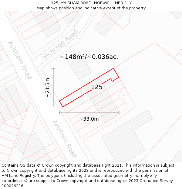 125, AYLSHAM ROAD, NORWICH, NR3 2HY: Plot and title map