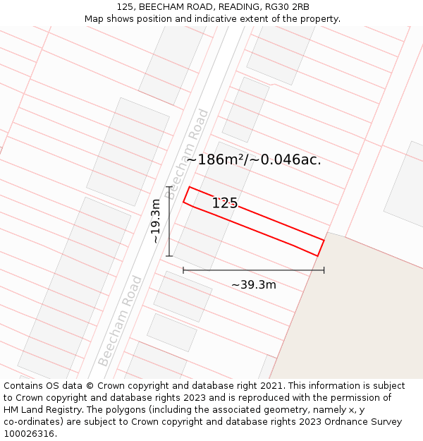 125, BEECHAM ROAD, READING, RG30 2RB: Plot and title map