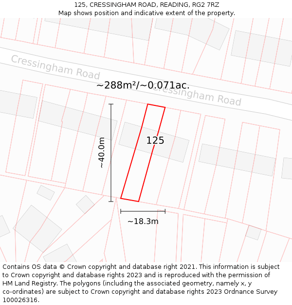 125, CRESSINGHAM ROAD, READING, RG2 7RZ: Plot and title map