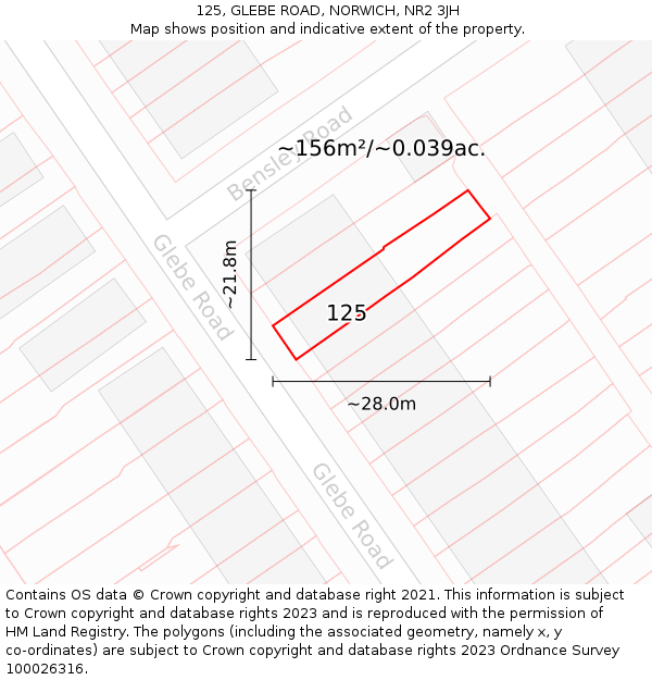 125, GLEBE ROAD, NORWICH, NR2 3JH: Plot and title map