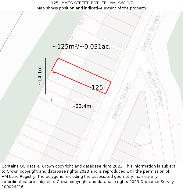 125, JAMES STREET, ROTHERHAM, S60 1JZ: Plot and title map