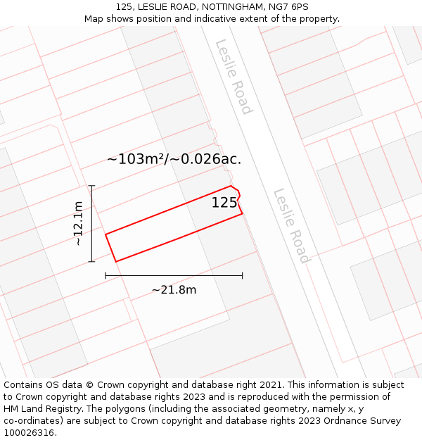 125, LESLIE ROAD, NOTTINGHAM, NG7 6PS: Plot and title map
