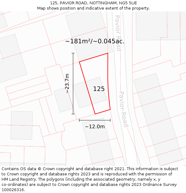125, PAVIOR ROAD, NOTTINGHAM, NG5 5UE: Plot and title map