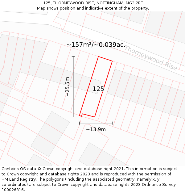 125, THORNEYWOOD RISE, NOTTINGHAM, NG3 2PE: Plot and title map