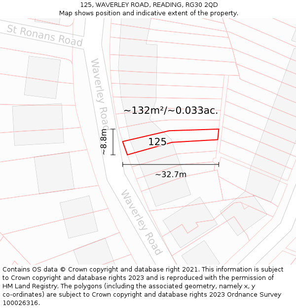 125, WAVERLEY ROAD, READING, RG30 2QD: Plot and title map