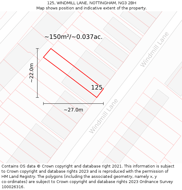 125, WINDMILL LANE, NOTTINGHAM, NG3 2BH: Plot and title map