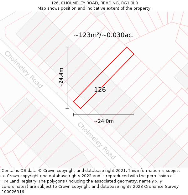 126, CHOLMELEY ROAD, READING, RG1 3LR: Plot and title map