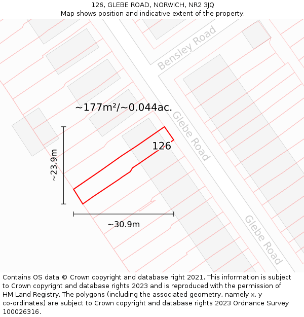 126, GLEBE ROAD, NORWICH, NR2 3JQ: Plot and title map