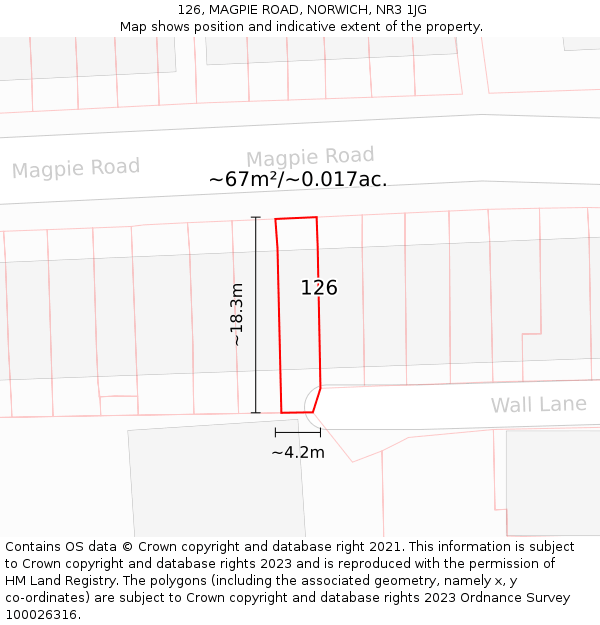 126, MAGPIE ROAD, NORWICH, NR3 1JG: Plot and title map