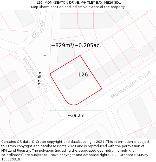 126, MONKSEATON DRIVE, WHITLEY BAY, NE26 3DL: Plot and title map