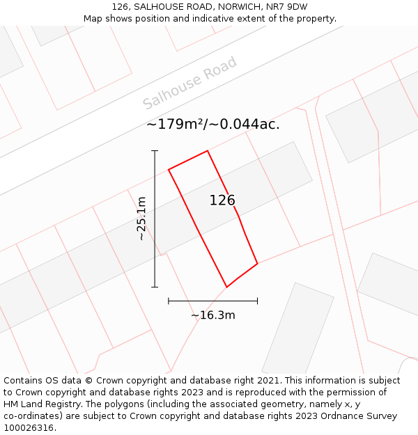 126, SALHOUSE ROAD, NORWICH, NR7 9DW: Plot and title map
