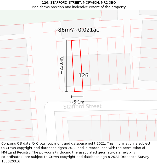 126, STAFFORD STREET, NORWICH, NR2 3BQ: Plot and title map