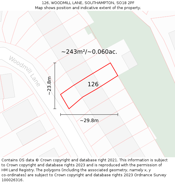 126, WOODMILL LANE, SOUTHAMPTON, SO18 2PF: Plot and title map