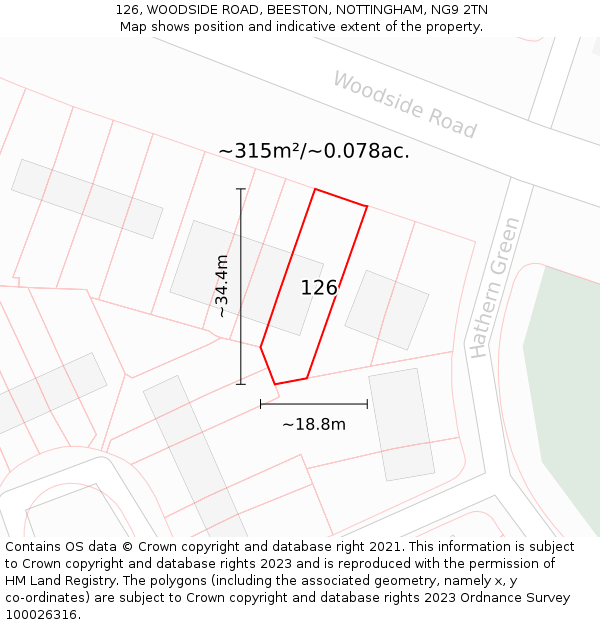 126, WOODSIDE ROAD, BEESTON, NOTTINGHAM, NG9 2TN: Plot and title map
