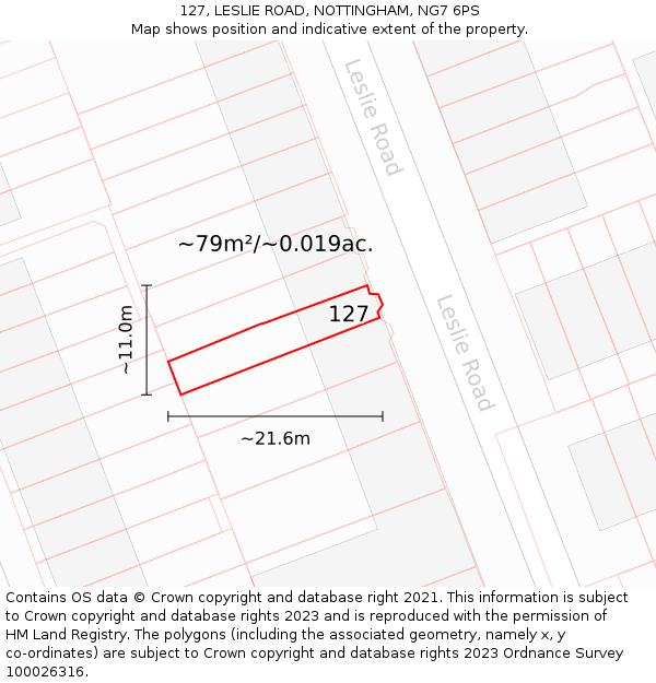 127, LESLIE ROAD, NOTTINGHAM, NG7 6PS: Plot and title map