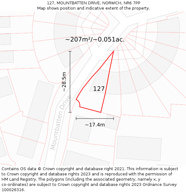 127, MOUNTBATTEN DRIVE, NORWICH, NR6 7PP: Plot and title map