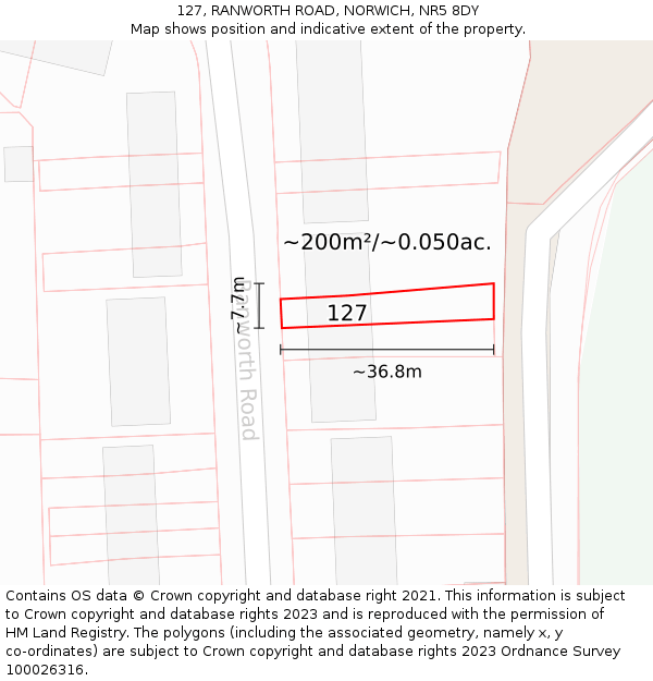127, RANWORTH ROAD, NORWICH, NR5 8DY: Plot and title map