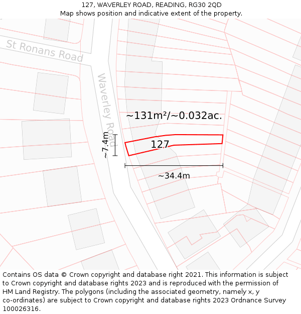 127, WAVERLEY ROAD, READING, RG30 2QD: Plot and title map