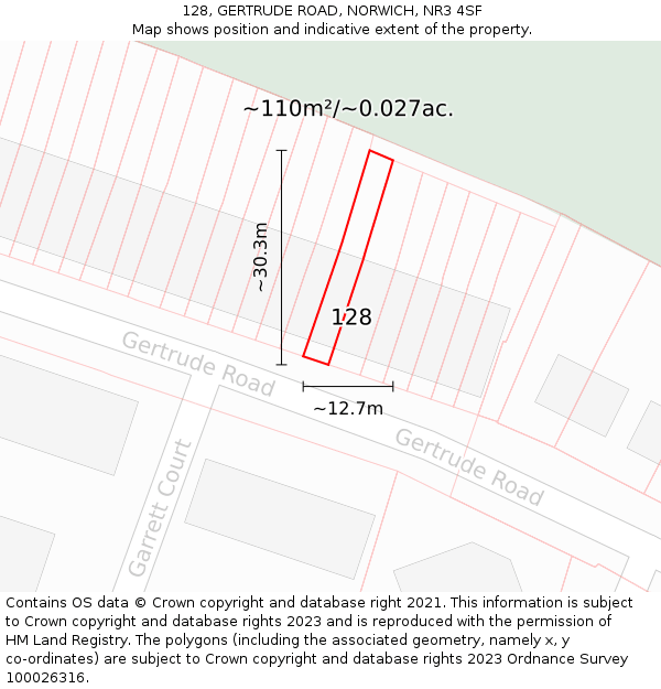 128, GERTRUDE ROAD, NORWICH, NR3 4SF: Plot and title map