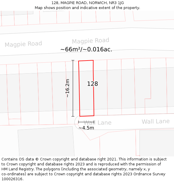 128, MAGPIE ROAD, NORWICH, NR3 1JG: Plot and title map