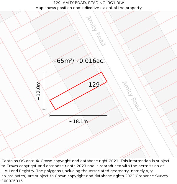 129, AMITY ROAD, READING, RG1 3LW: Plot and title map