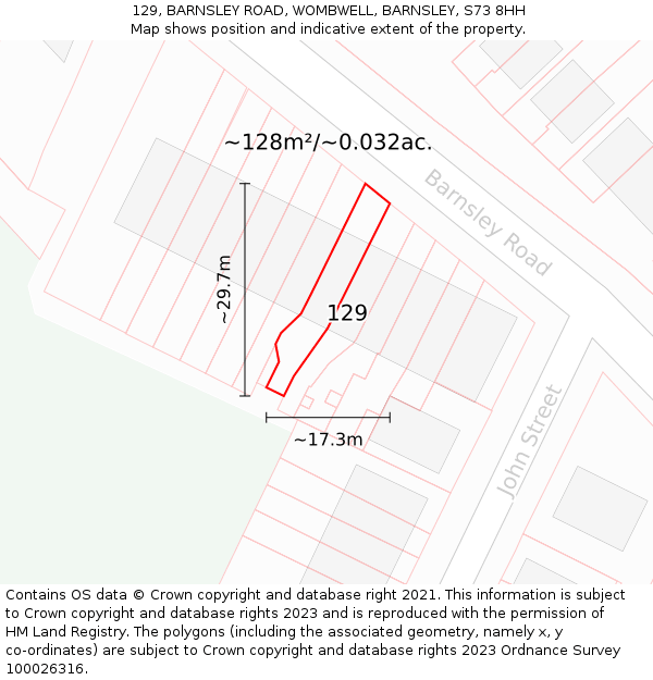 129, BARNSLEY ROAD, WOMBWELL, BARNSLEY, S73 8HH: Plot and title map