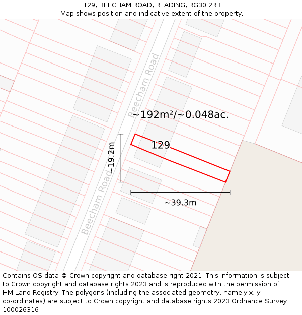129, BEECHAM ROAD, READING, RG30 2RB: Plot and title map