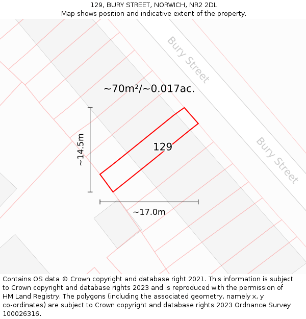 129, BURY STREET, NORWICH, NR2 2DL: Plot and title map