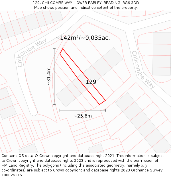129, CHILCOMBE WAY, LOWER EARLEY, READING, RG6 3DD: Plot and title map