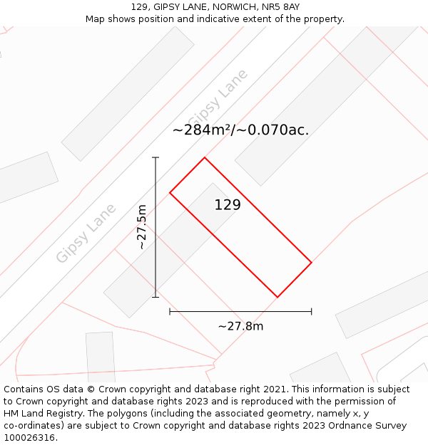 129, GIPSY LANE, NORWICH, NR5 8AY: Plot and title map