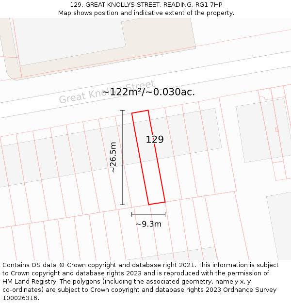 129, GREAT KNOLLYS STREET, READING, RG1 7HP: Plot and title map