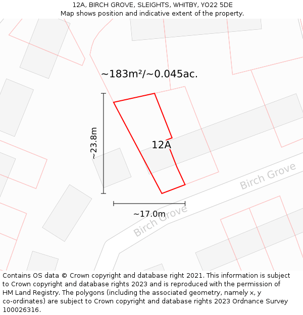 12A, BIRCH GROVE, SLEIGHTS, WHITBY, YO22 5DE: Plot and title map