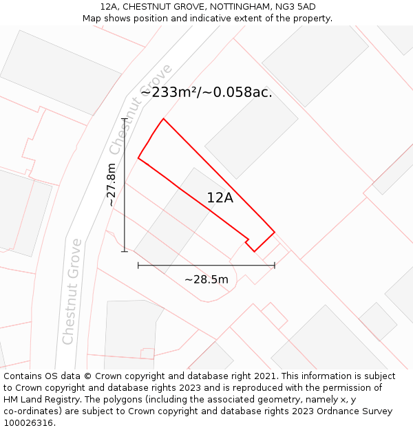 12A, CHESTNUT GROVE, NOTTINGHAM, NG3 5AD: Plot and title map