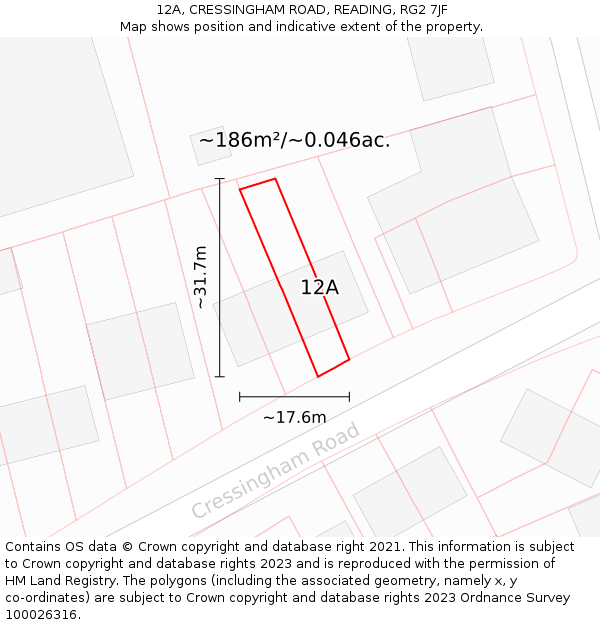 12A, CRESSINGHAM ROAD, READING, RG2 7JF: Plot and title map