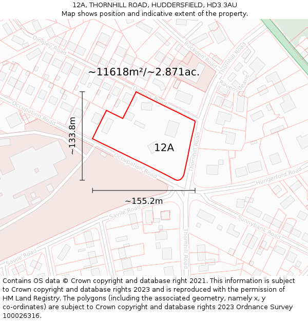 12A, THORNHILL ROAD, HUDDERSFIELD, HD3 3AU: Plot and title map