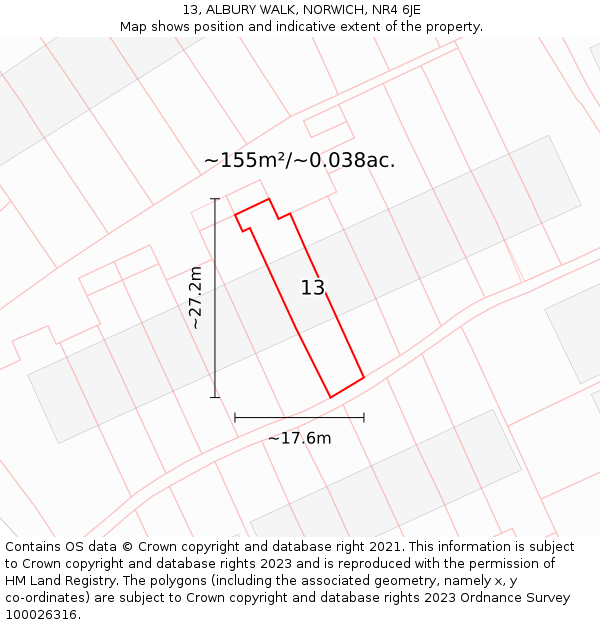 13, ALBURY WALK, NORWICH, NR4 6JE: Plot and title map
