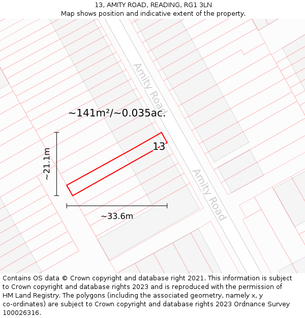 13, AMITY ROAD, READING, RG1 3LN: Plot and title map