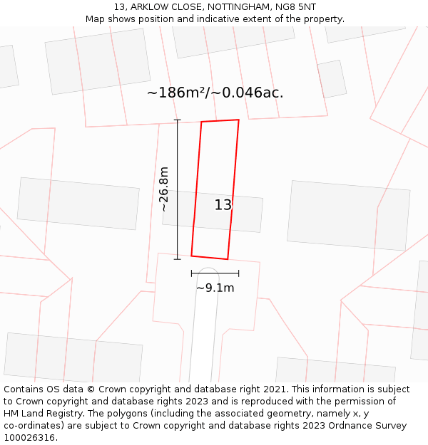 13, ARKLOW CLOSE, NOTTINGHAM, NG8 5NT: Plot and title map