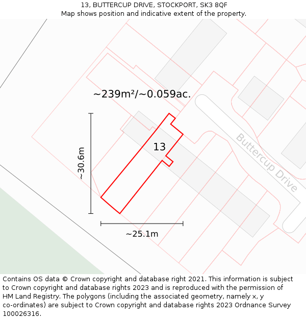 13, BUTTERCUP DRIVE, STOCKPORT, SK3 8QF: Plot and title map