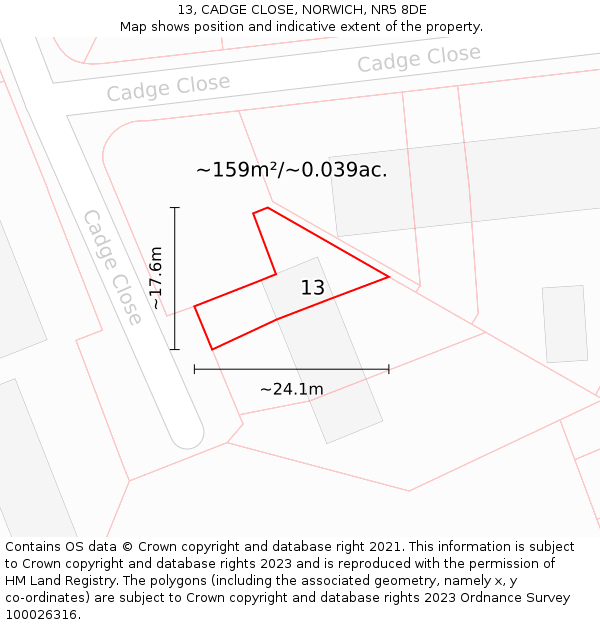 13, CADGE CLOSE, NORWICH, NR5 8DE: Plot and title map