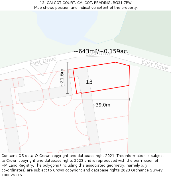 13, CALCOT COURT, CALCOT, READING, RG31 7RW: Plot and title map
