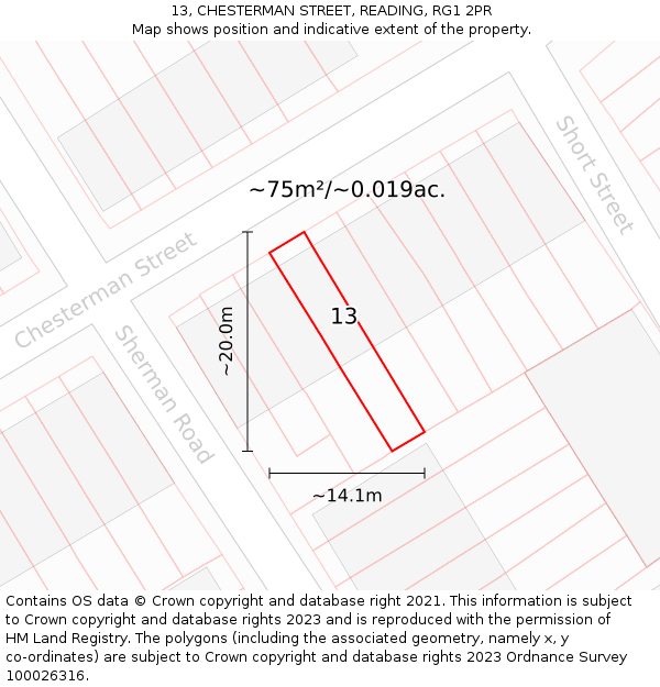 13, CHESTERMAN STREET, READING, RG1 2PR: Plot and title map