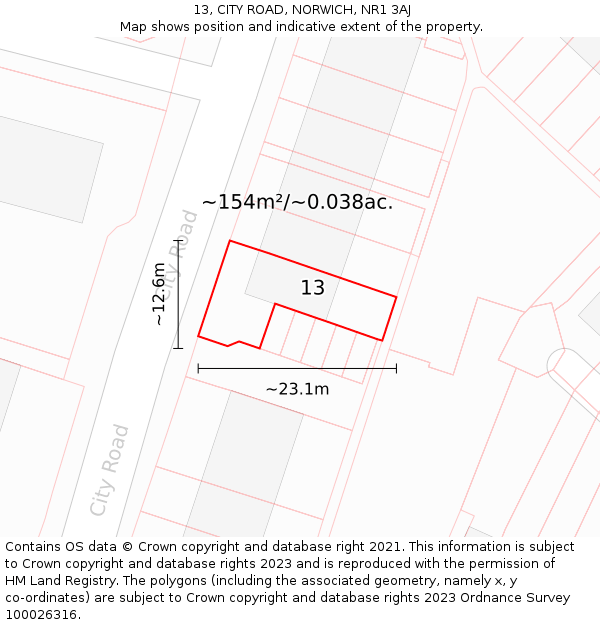 13, CITY ROAD, NORWICH, NR1 3AJ: Plot and title map