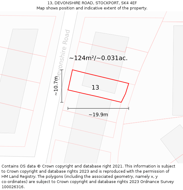 13, DEVONSHIRE ROAD, STOCKPORT, SK4 4EF: Plot and title map