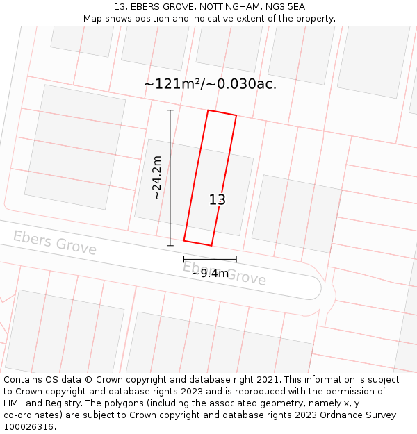 13, EBERS GROVE, NOTTINGHAM, NG3 5EA: Plot and title map